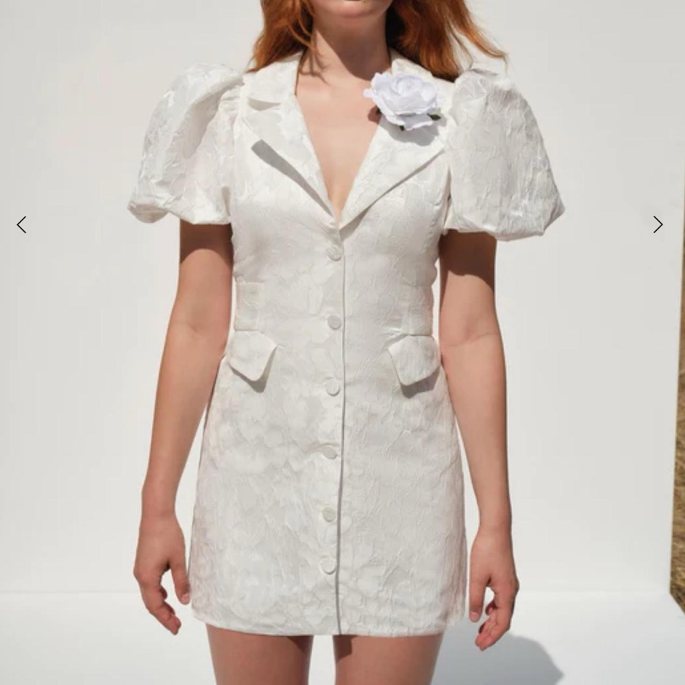 For Love & Lemons Puff Sleeve Jacquard Blazer Mini Dress with open Back